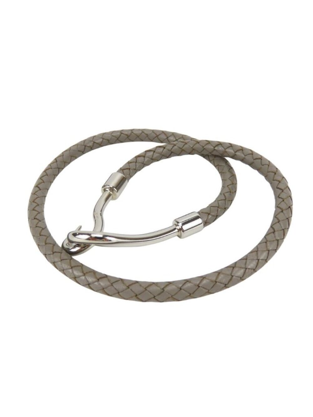Hermes Bracelet Jumbo Leather Metal Gray Silver Braid
